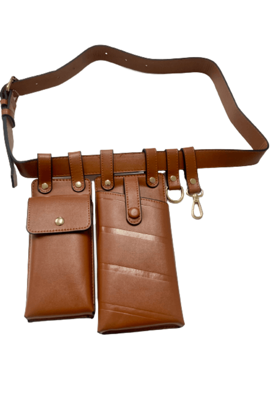 Dark Brown Leather Twin Pouch Belt