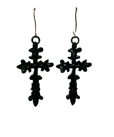 Black Decorative Cross Earrings