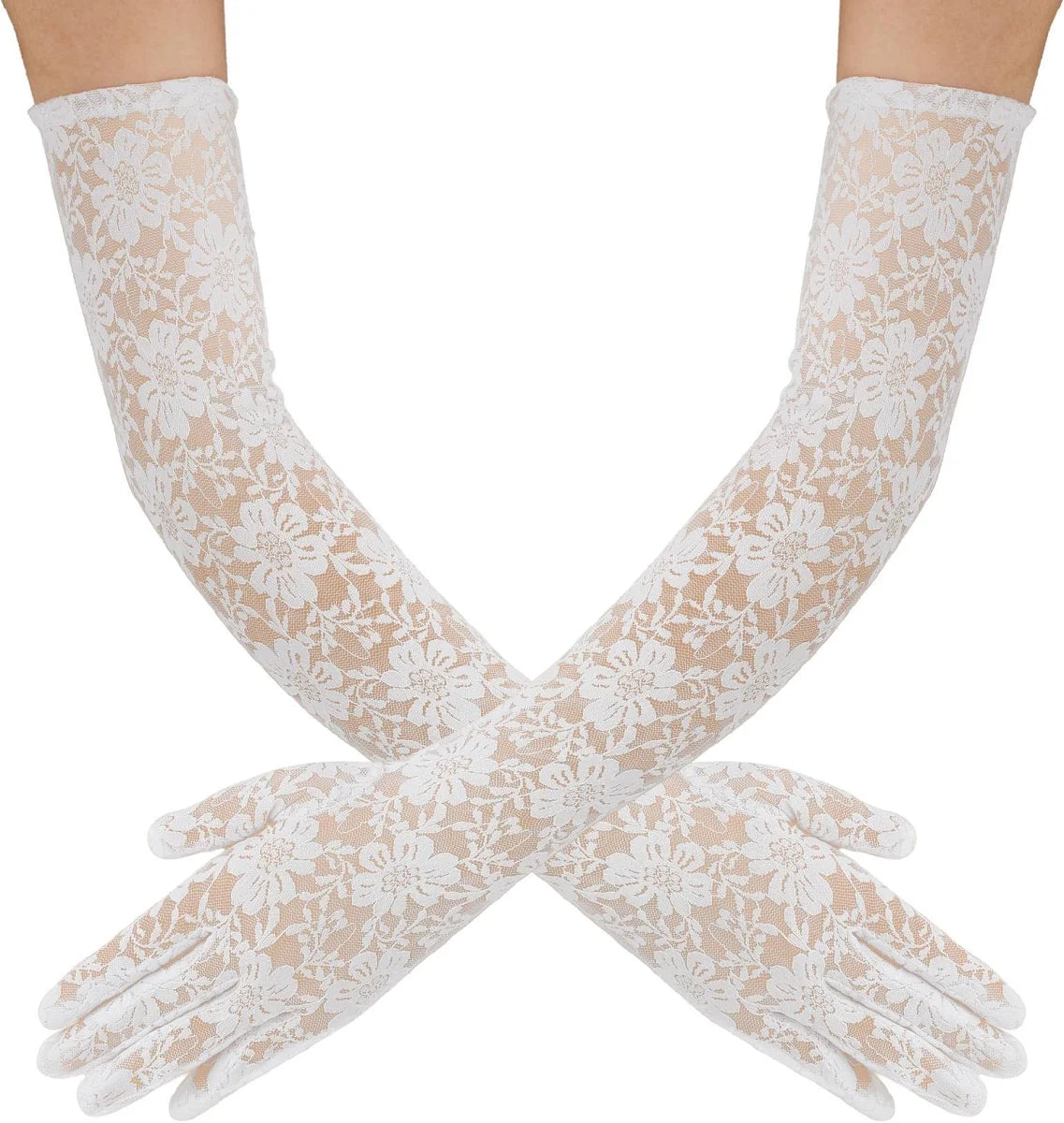 Extra Long White Lace Gloves