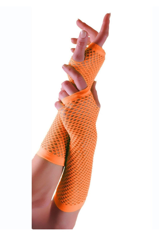 Orange Fishnet Fingerless Gloves