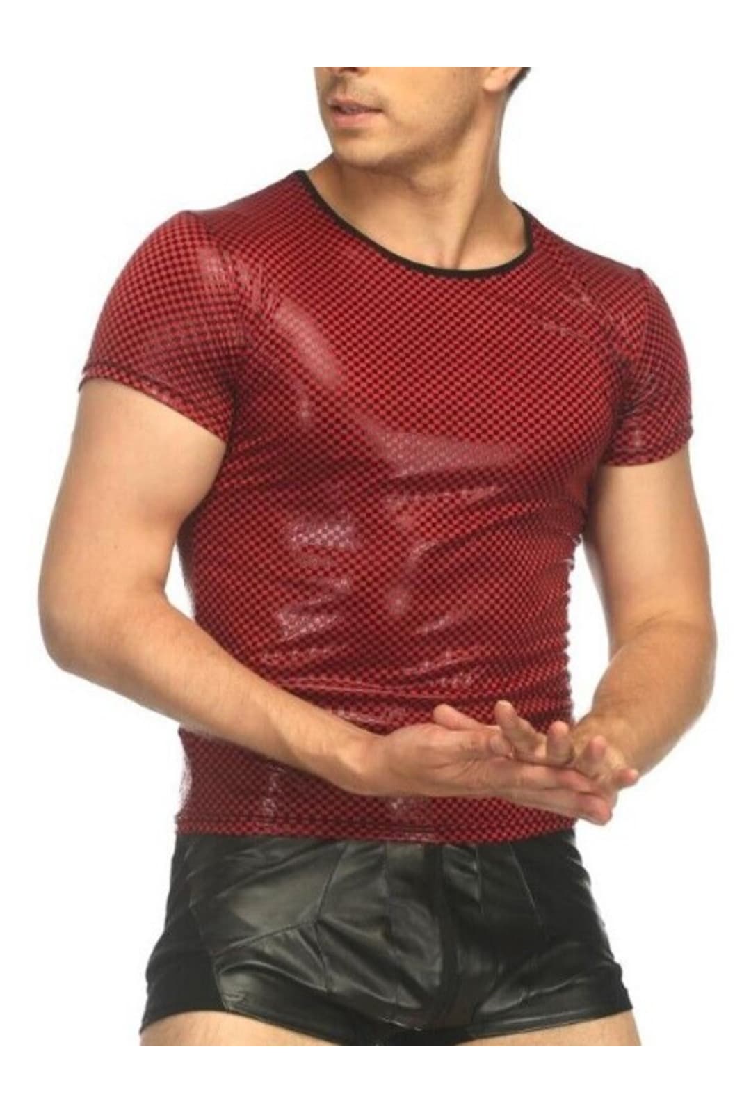 Dark Red Pleather Men's T-Shirt