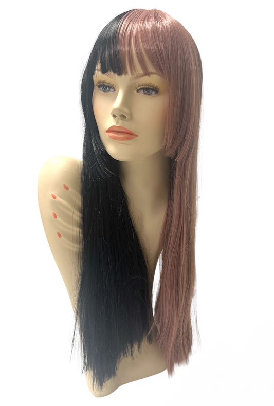 Deluxe Two Toned Long Black & Mauve Brown Wig