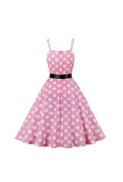 Pink and White Polka Dot Halter Swing Dress