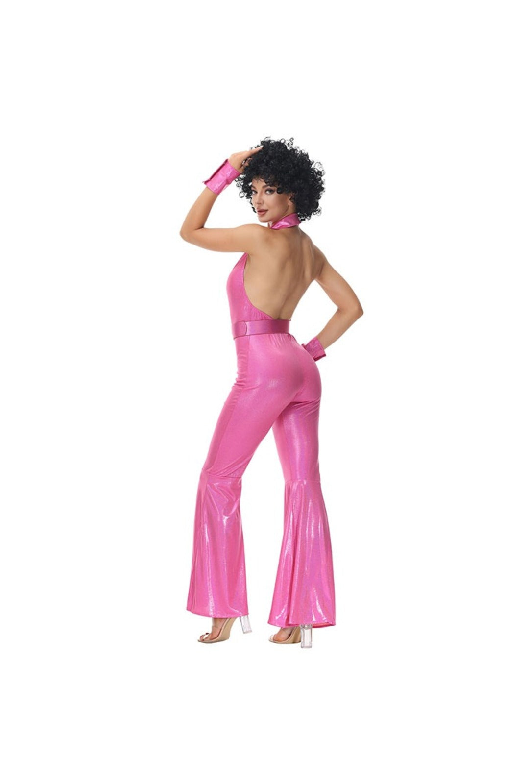 Pink 70s Halter Neck Disco Jumpsuit