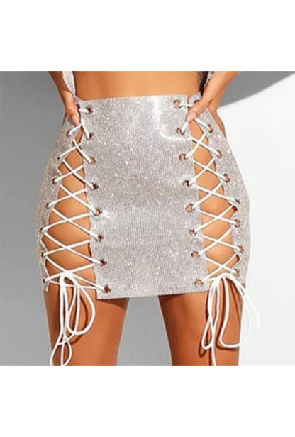 Lace Up Silver Panel Skirt