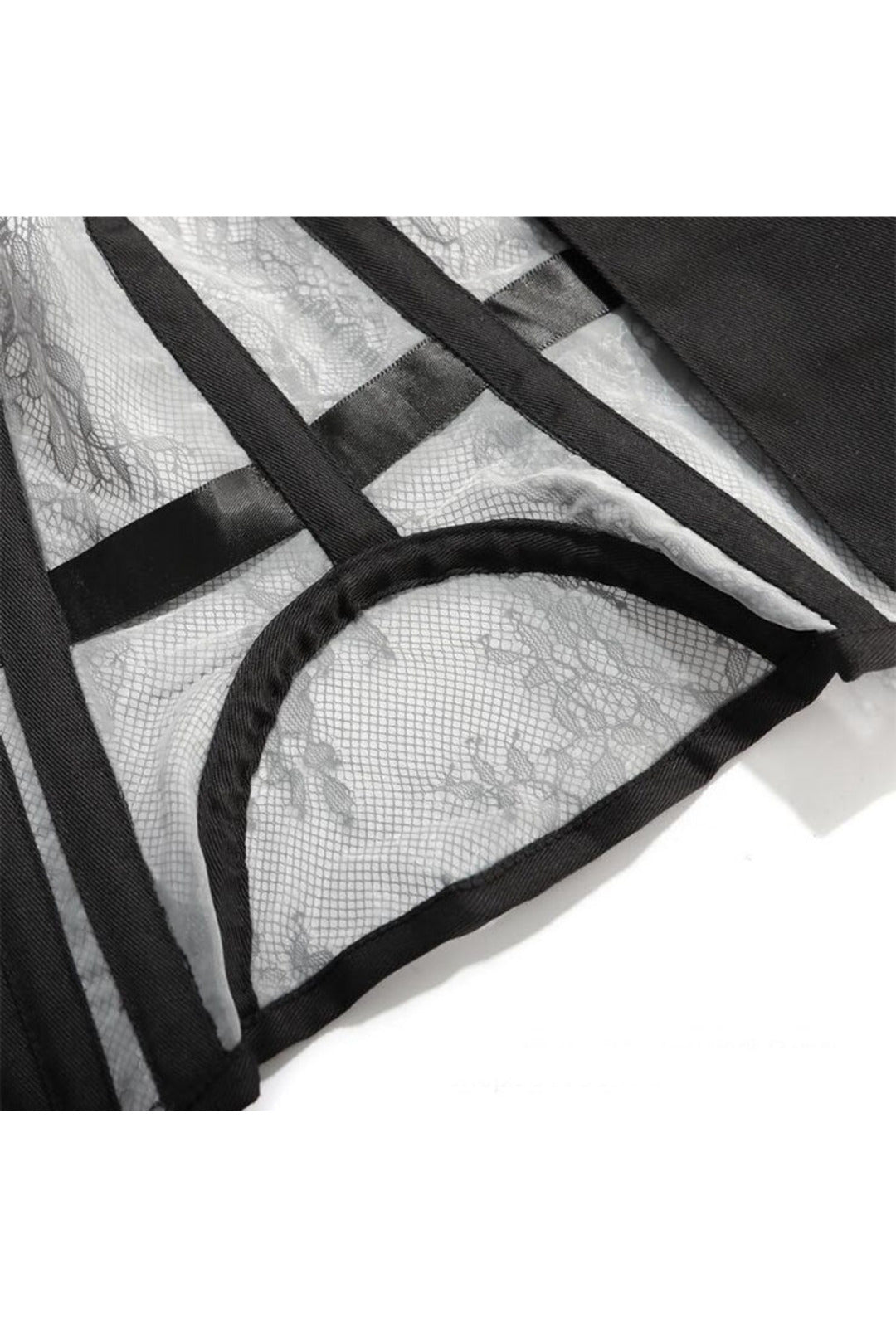 Black Steel Boned Lace Mesh Panel Underbust