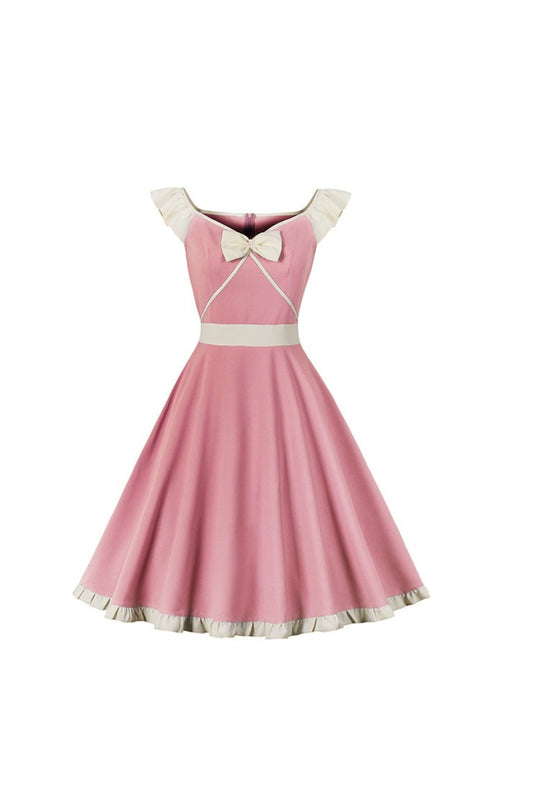 Retro Pink and White Bow Swing Dress