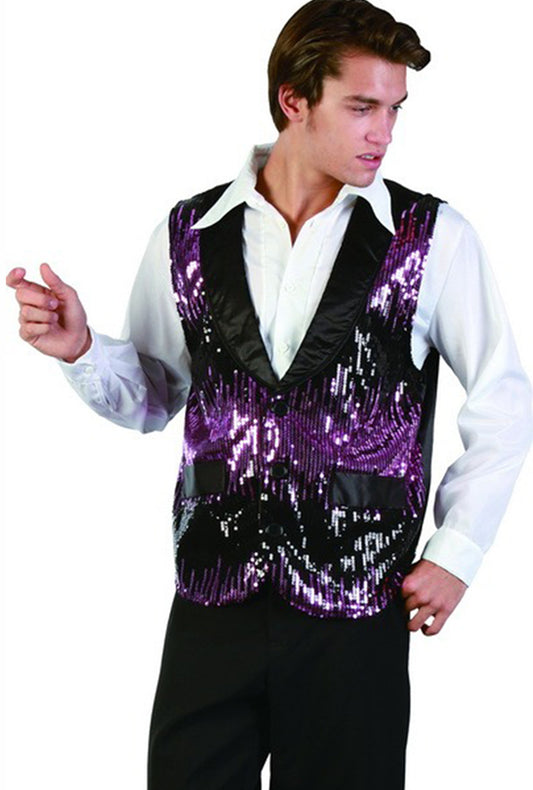 Men's Black & Purple Sequin Vest