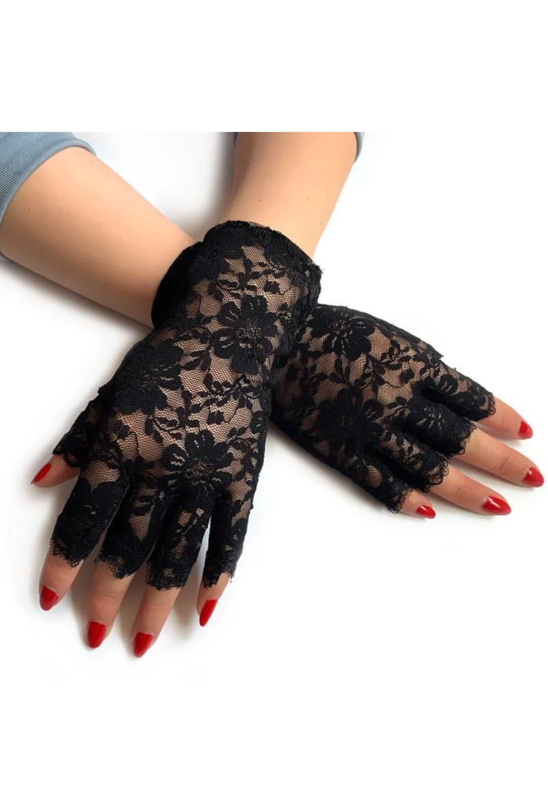 Black Lace Fingerless 80's Gloves