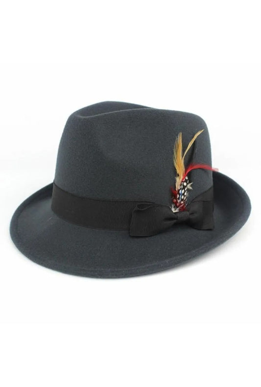 Dark Grey Trilby Hat with Feather