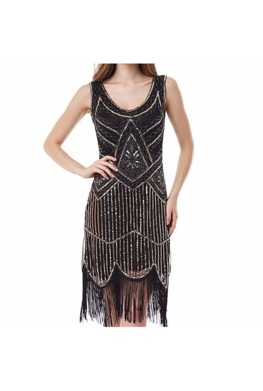 Black and Gold Sequined 1920's Gatsby Dress