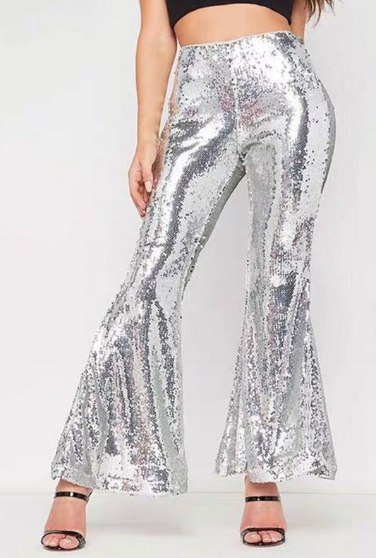 Sequin Silver Flared Pants