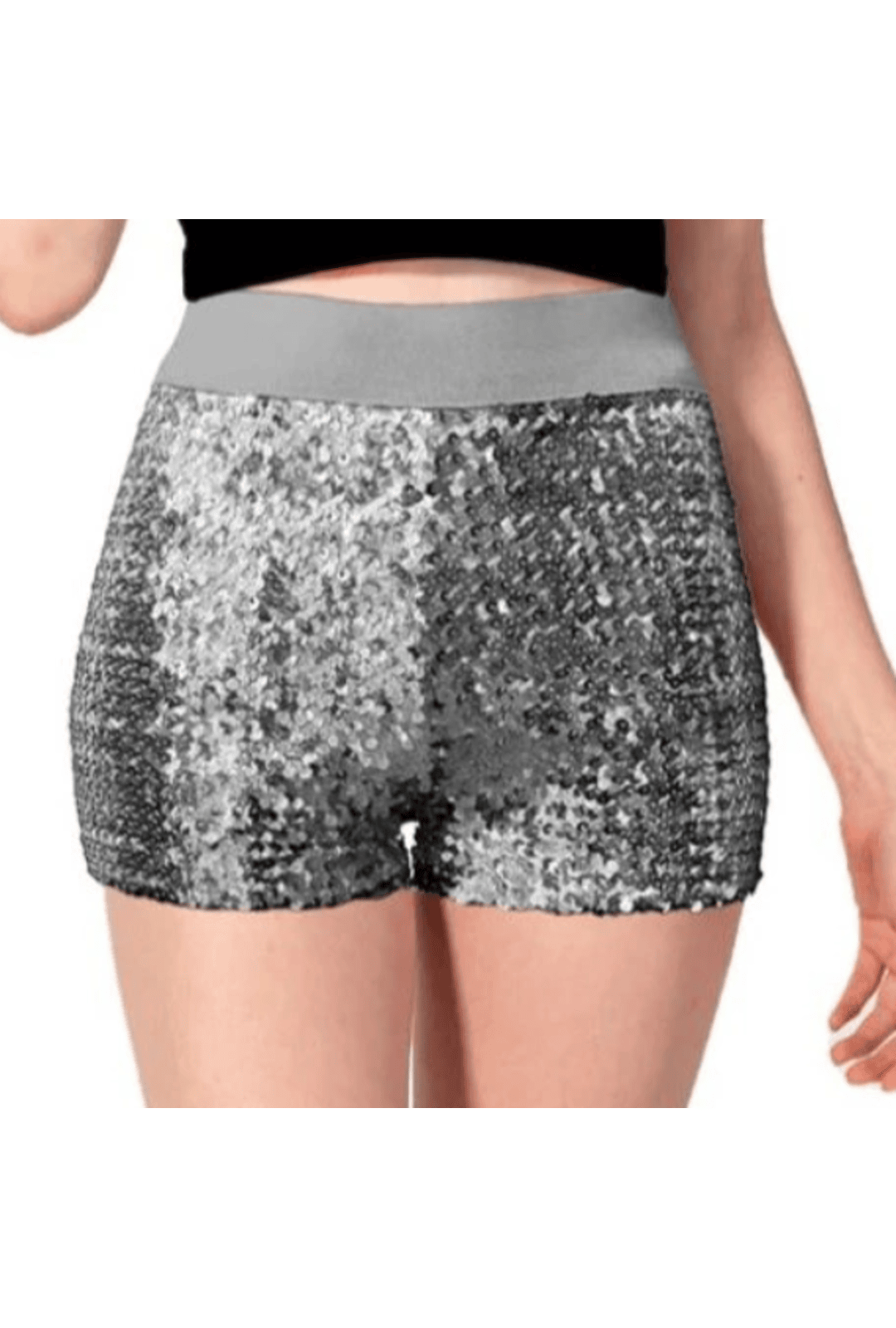 High Waisted Silver Sequin Shorts