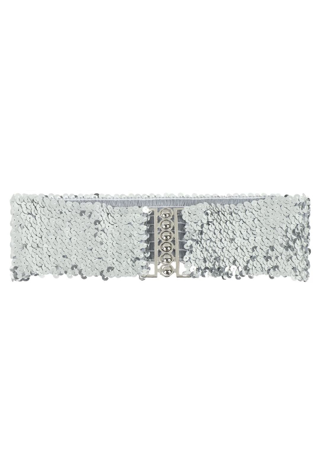 silver sequin stretch belt 70's party