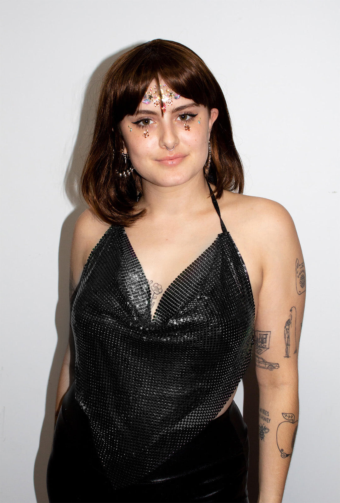 Iridescent Purple & Black Metal Mesh Triangle Top