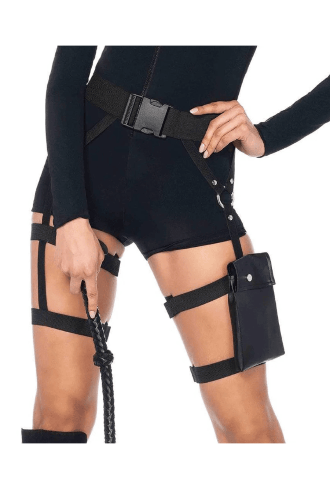 Strappy Black Utility Belt with Leg Garter