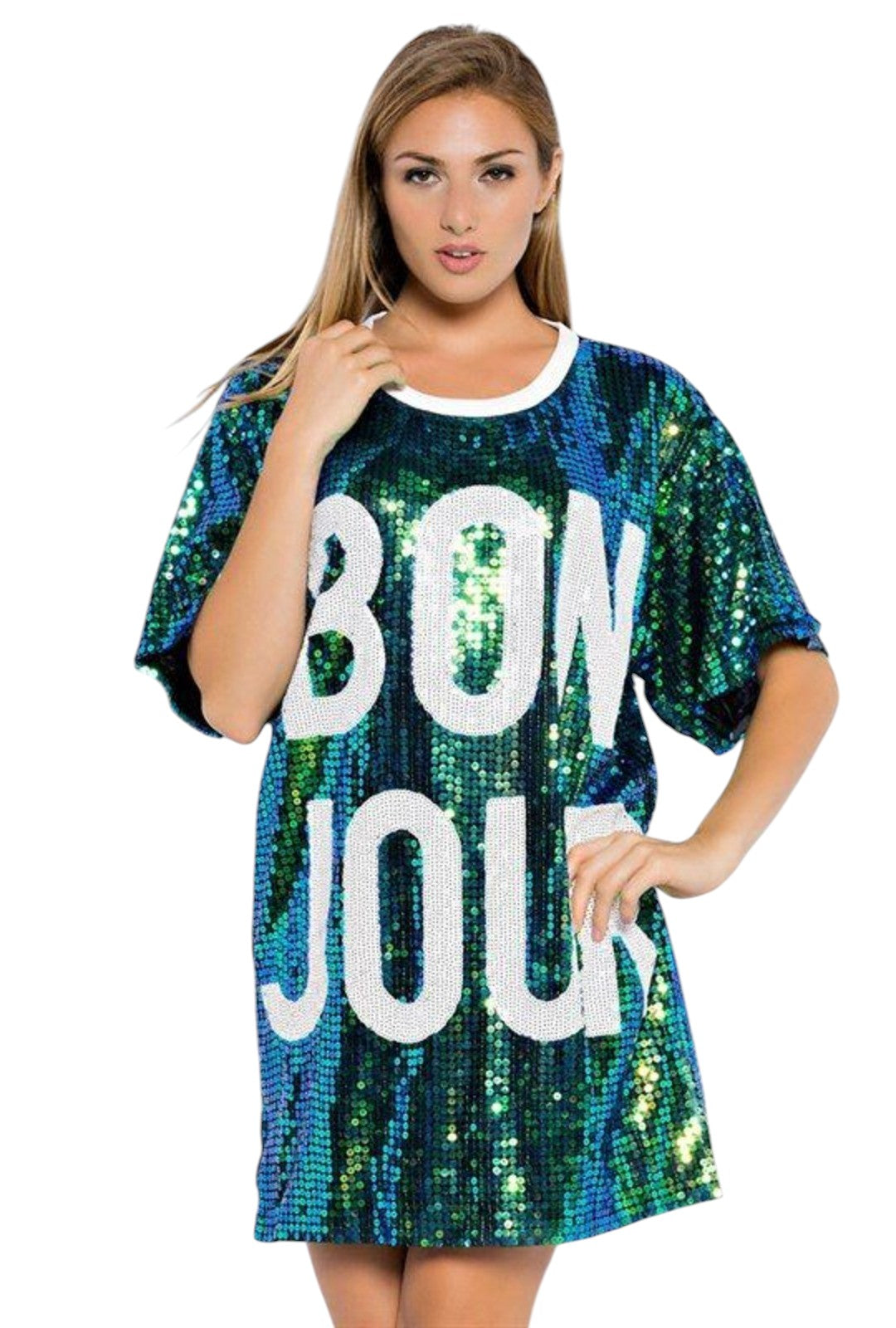 Bon Jour Sequin T-Shirt Dress