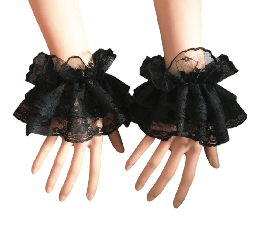Lolita Black Lacey Wrist Cuffs