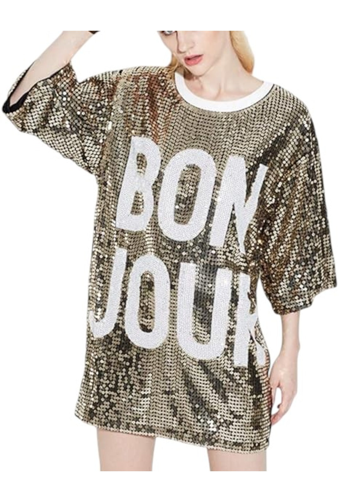 Gold Bon Jour Sequin T-Shirt Dress