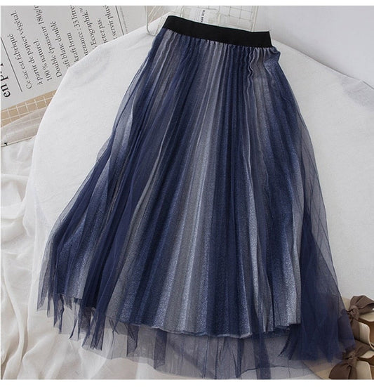 Navy and Silver Midi Glitter Tulle Skirt