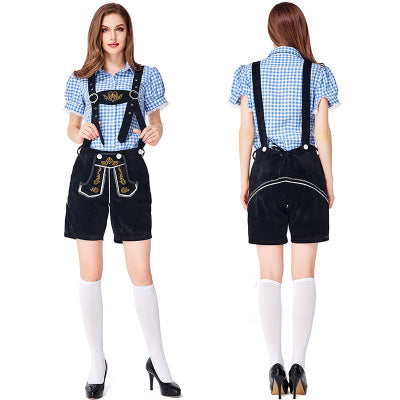 Ladies Black Lederhosen with Blue Shirt