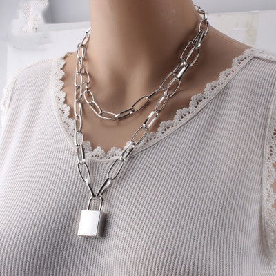Metal Chain and Lock Necklace