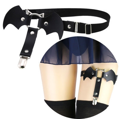 PU Black Leather Bat Garter w/ Clip