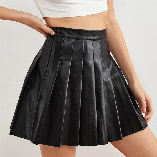 Black Pleather Tennis School Skirt