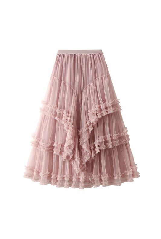 Soft Pink Tulle Layered Ruffle Skirt