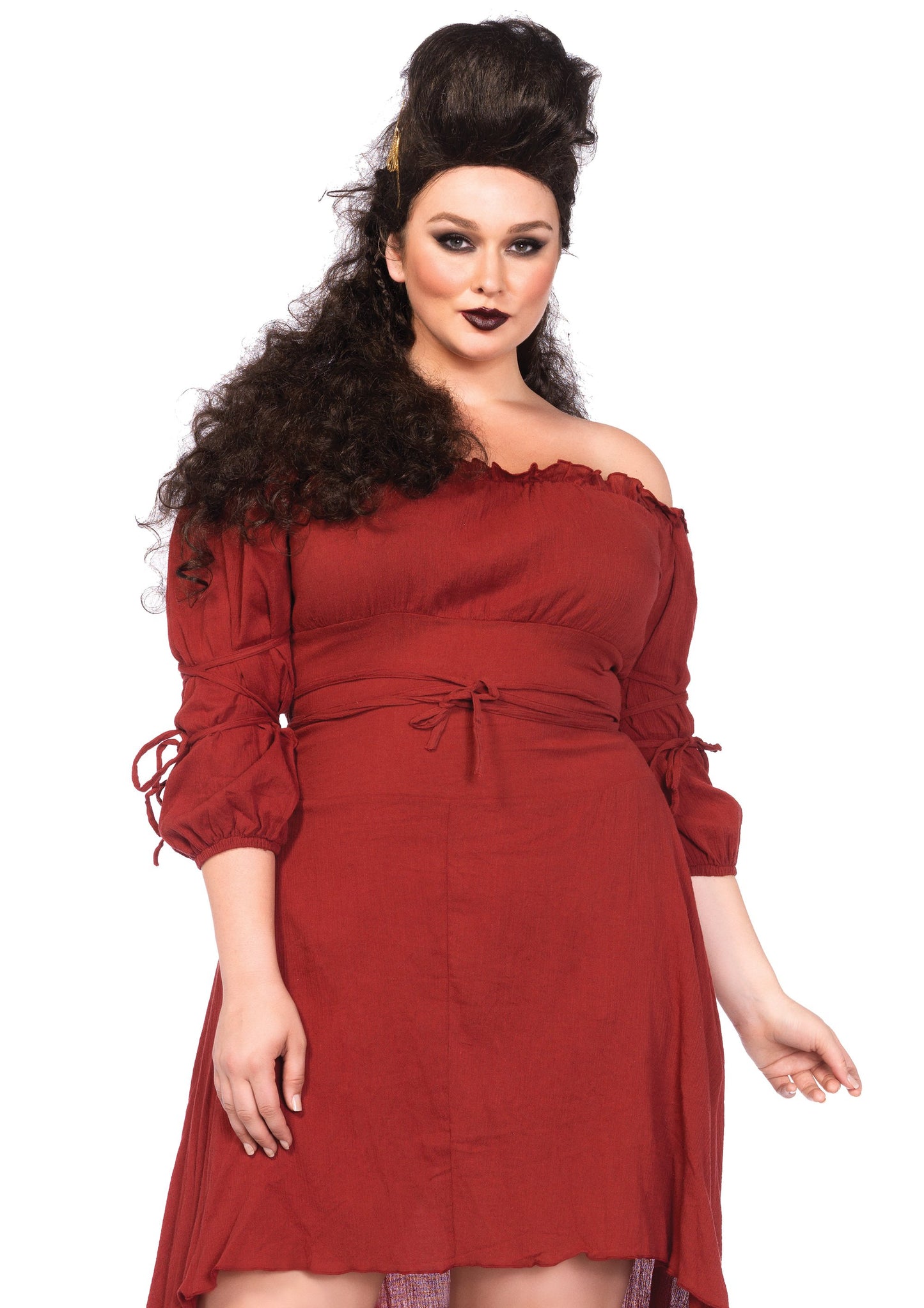 Plus Size Burgundy Peasant Dress