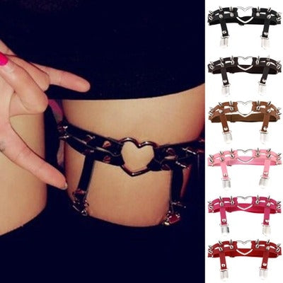 PU Red Leather Spike Heart Garter