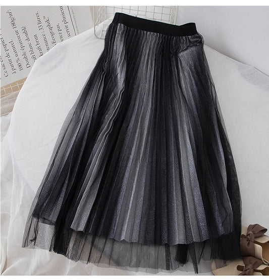 Black and Silver Midi Glitter Tulle Skirt