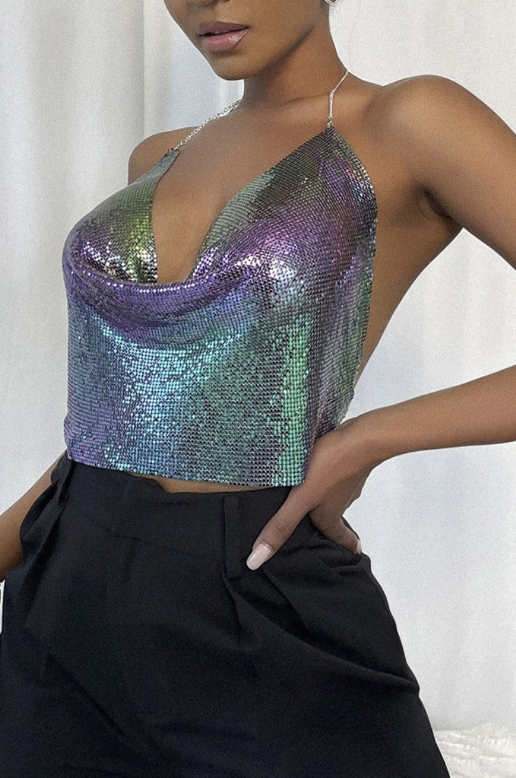 Multi Coloured Metal Mesh Crop Top