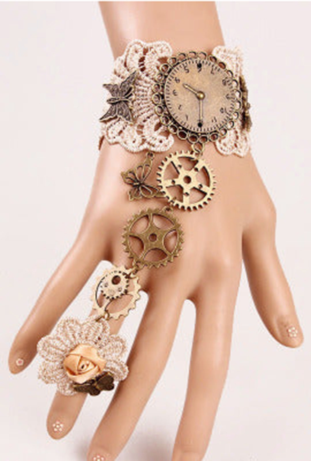 Cream Steampunk Lace Wrist Cuff (D)