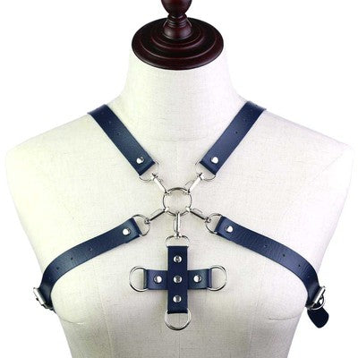 Black PU Leather Circle Straps Harness