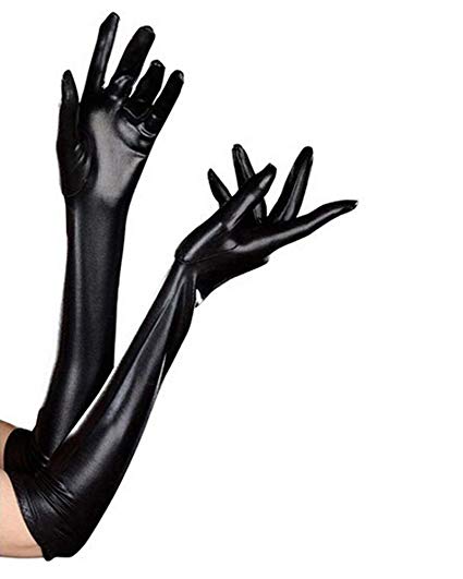 Long Black Wet Look Gloves