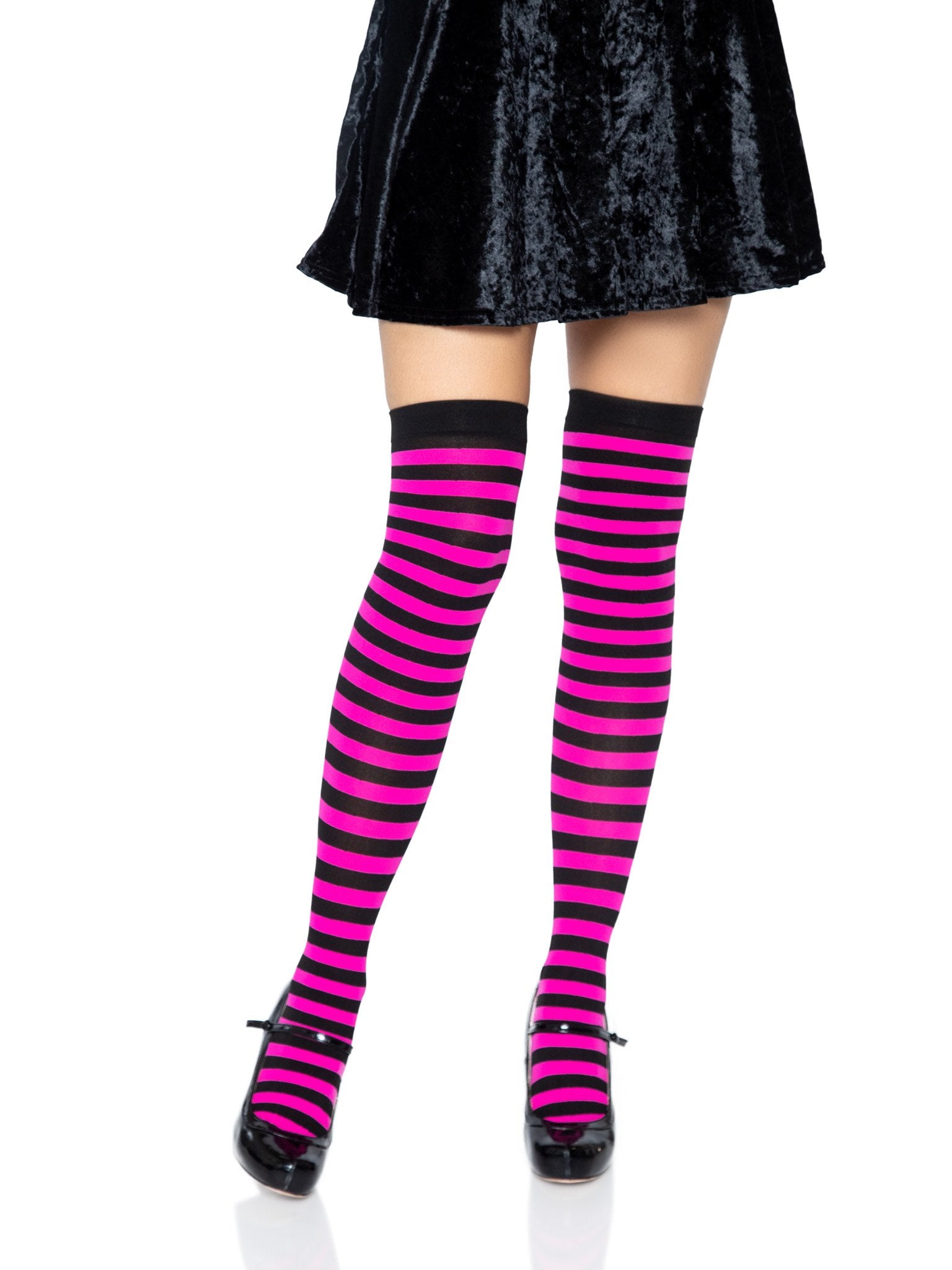 Black & Neon Pink Striped Knee High Stockings Perth