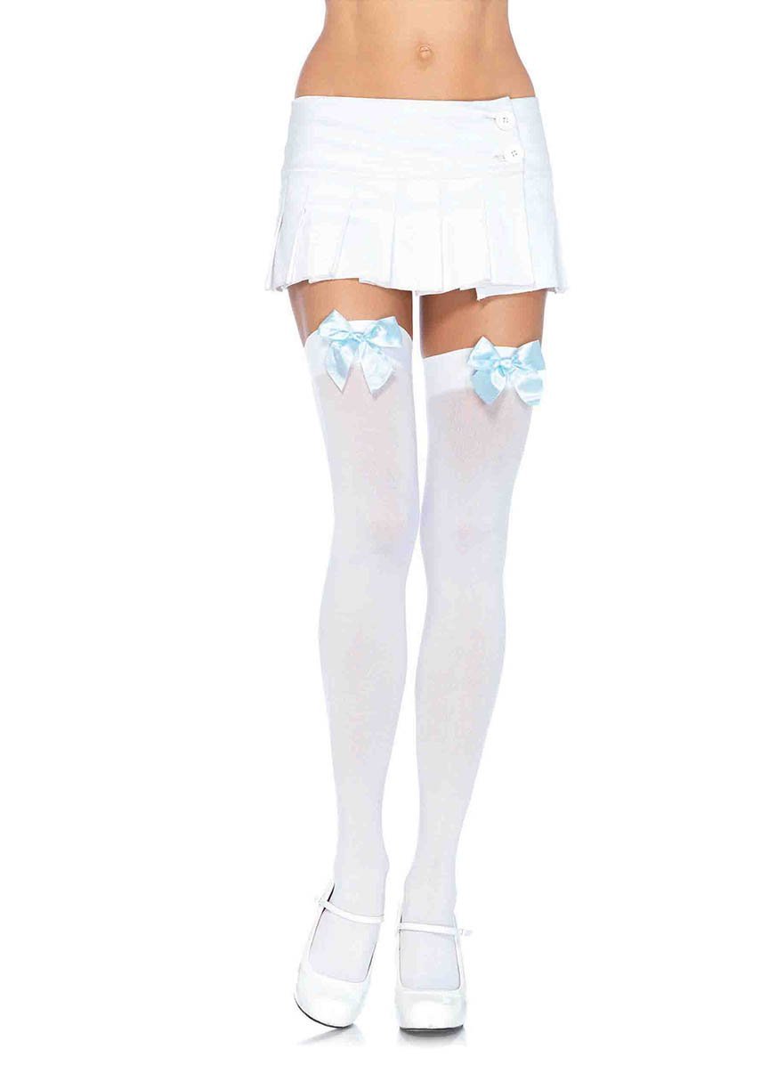 White Thigh Highs with Blue Bows