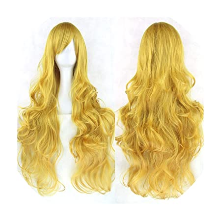 Golden Yellow Long Curly Cosplay Wig Hurly Burly