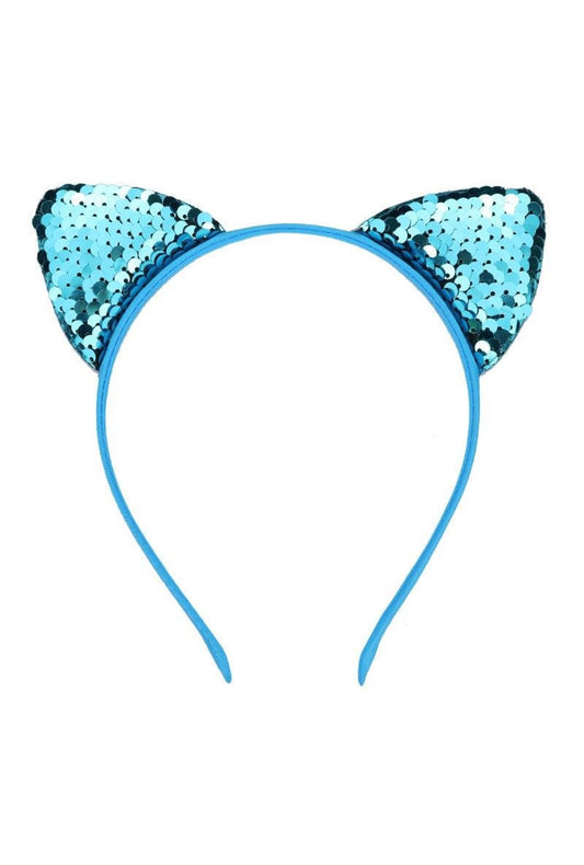 Aqua Blue Sequin Cat Ears