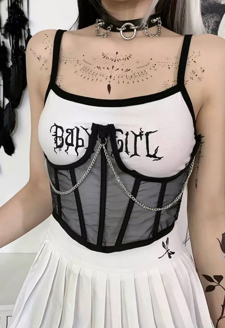 Sheer Black Underbust Corset with Chains