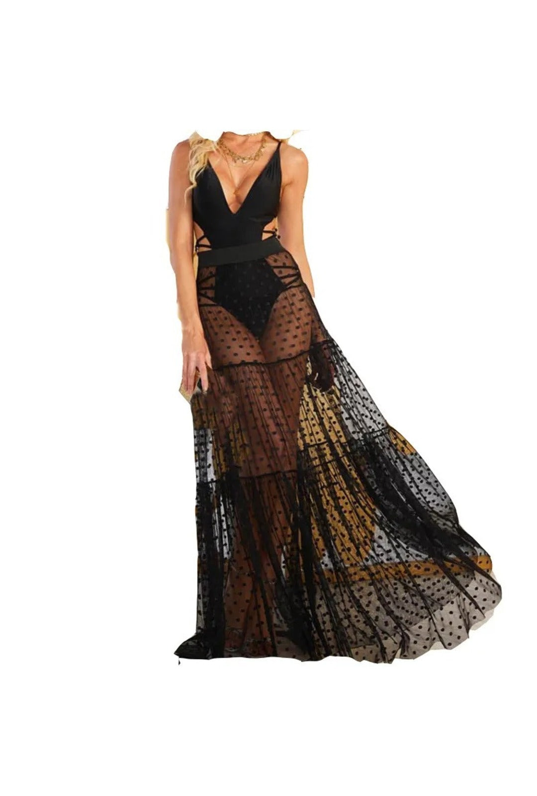 Black See-Through Dot Skirt