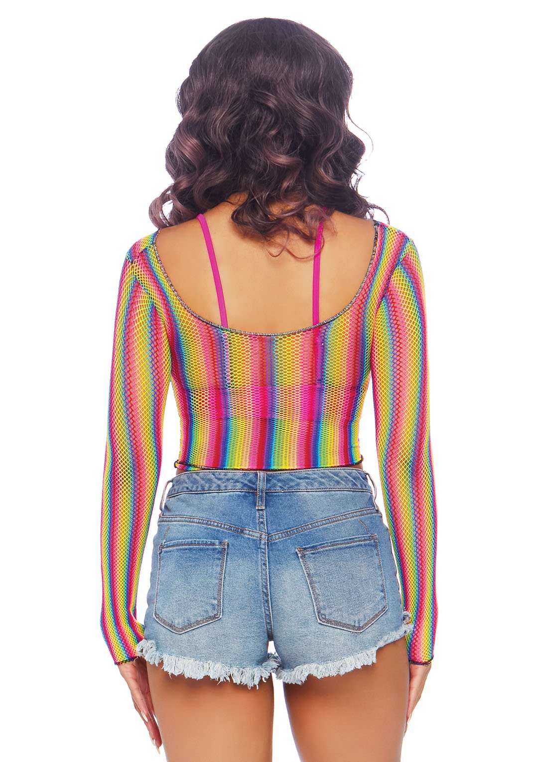 Bright Rainbow Fishnet Crop Top
