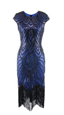 Blue and Black Beaded Cap Sleeve Great Gatsby Dress Perth Hurly
