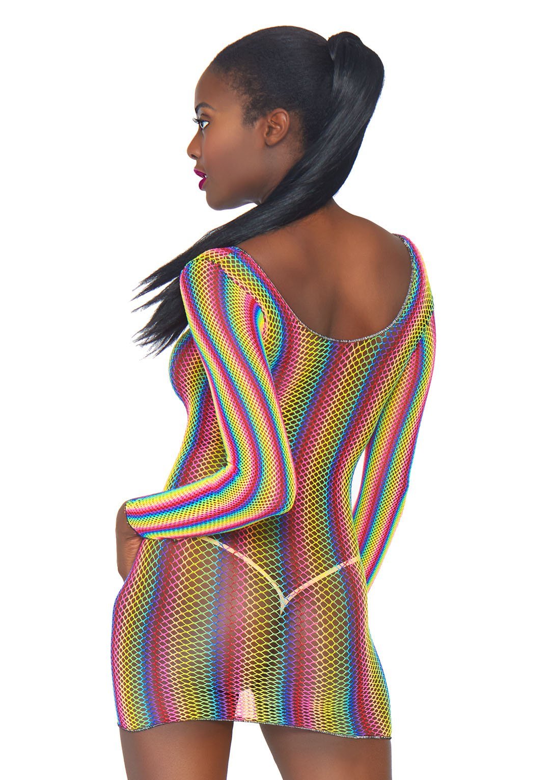 Rainbow Fishnet Long Sleeved Dress