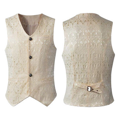 Cream Men's Jacquard Waistcoat