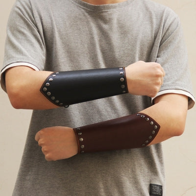 Brown Pleather Roman Wrist Gauntlet J