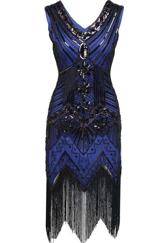 Blue And Black Sequined 1920's Gatsby Dress
