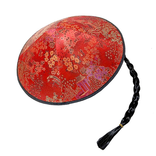 Red Oriental Hat With Plait