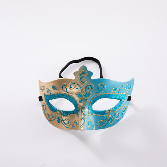 Gold and Blue Glitter Masquerade Mask